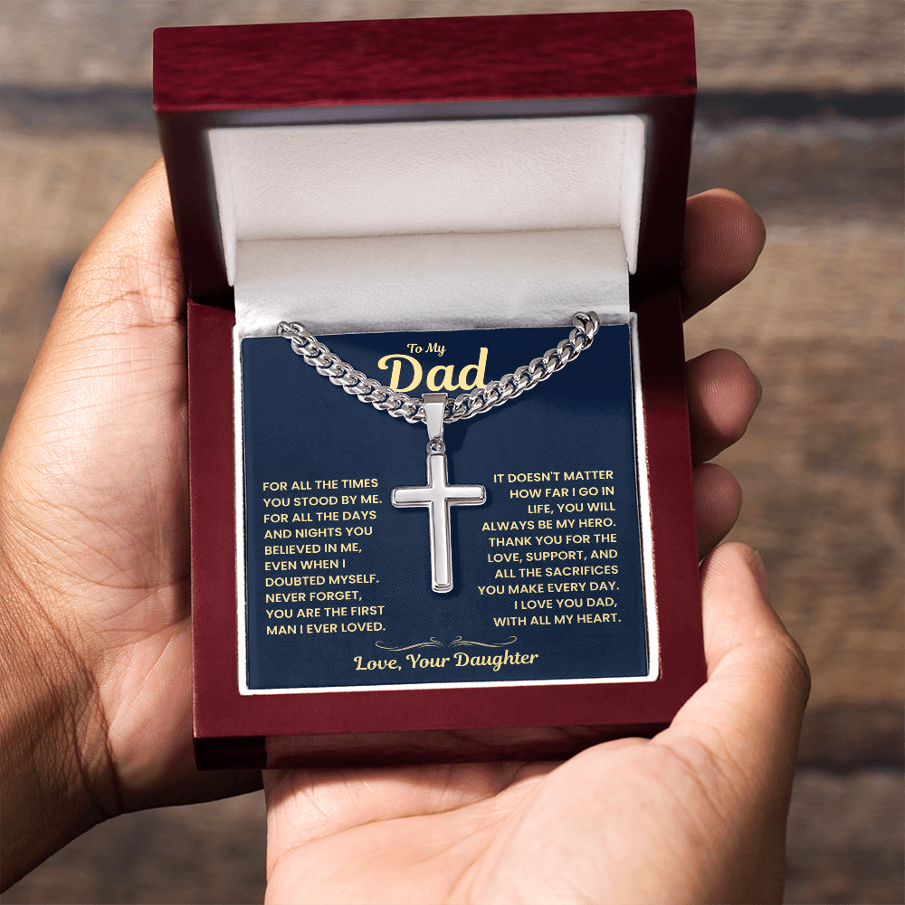Dad Gift From Daughter, "Never Forget", Cuban Cross Jewelry