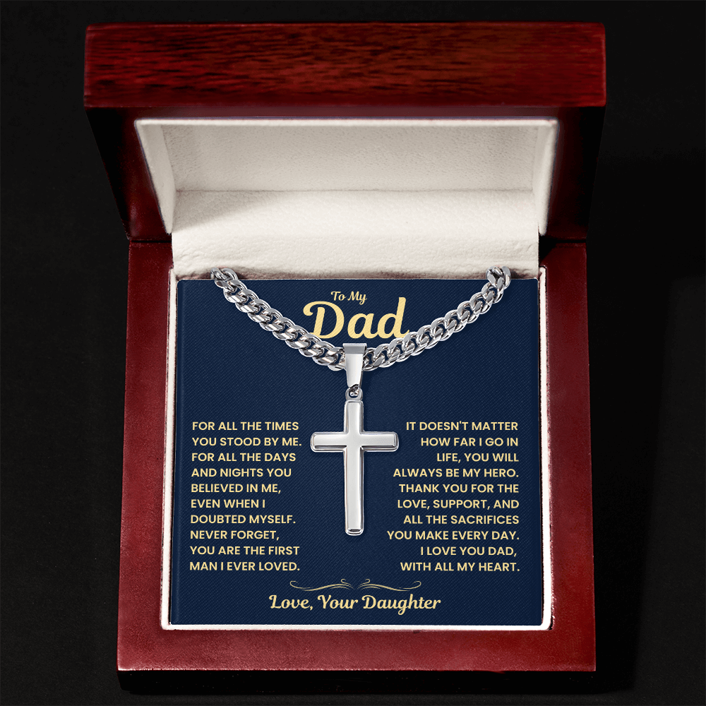Dad Gift From Daughter, "Never Forget", Cuban Cross Jewelry