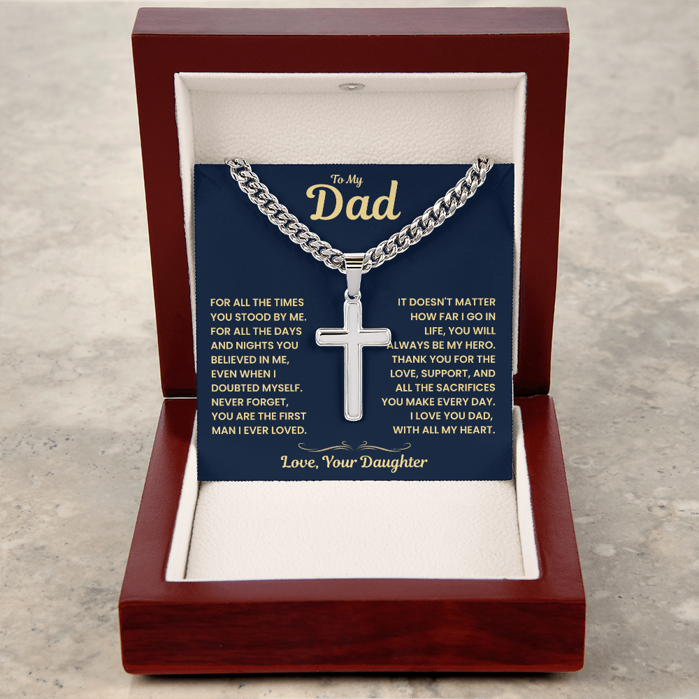 Dad Gift From Daughter, "Never Forget", Cuban Cross Jewelry