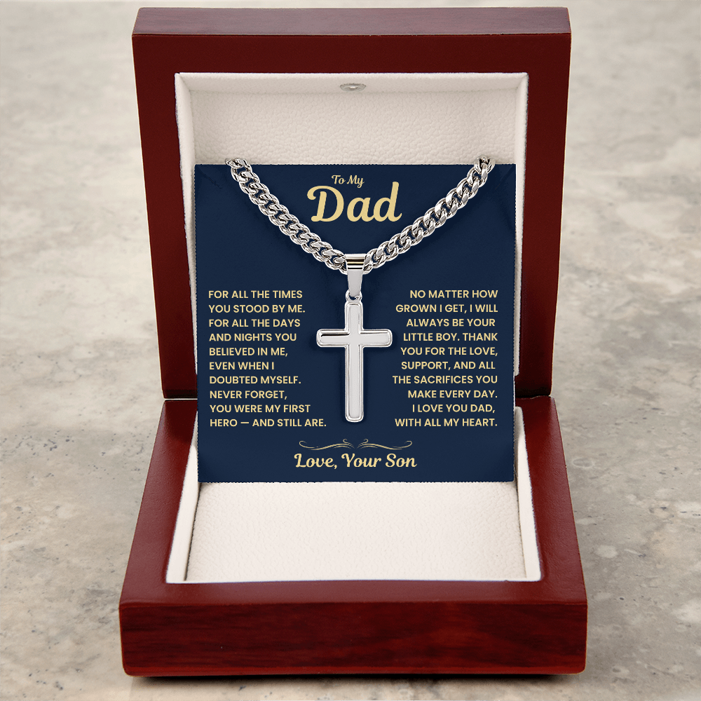 Dad Gift From Son,"Always My Hero", Cuban Cross Jewelry