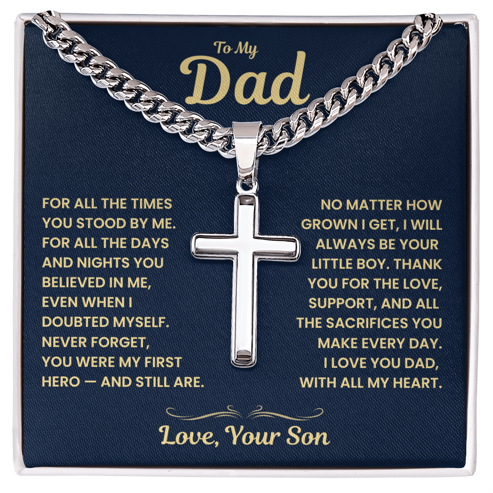 Dad Gift From Son,"Always My Hero", Cuban Cross Jewelry