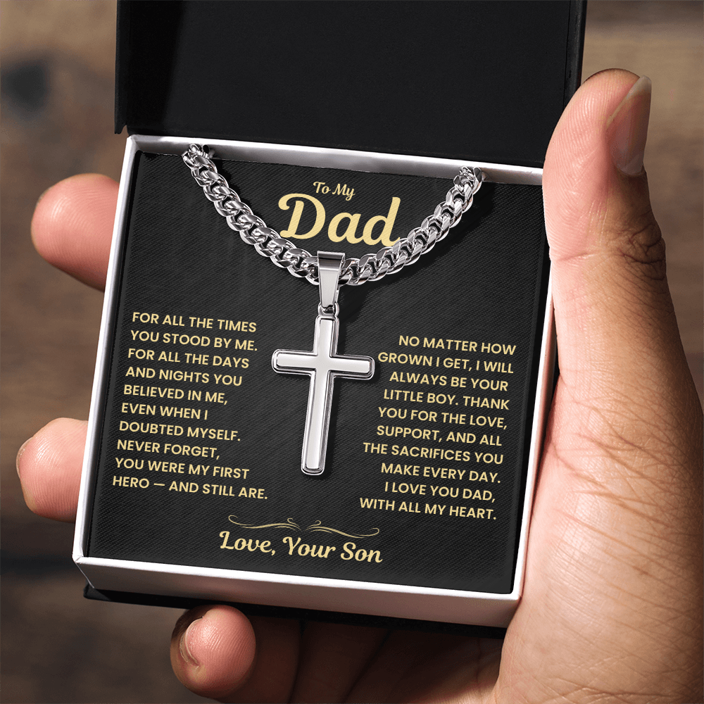 Dad Gift From Son, "Never Forget", Cuban Cross Jewelry
