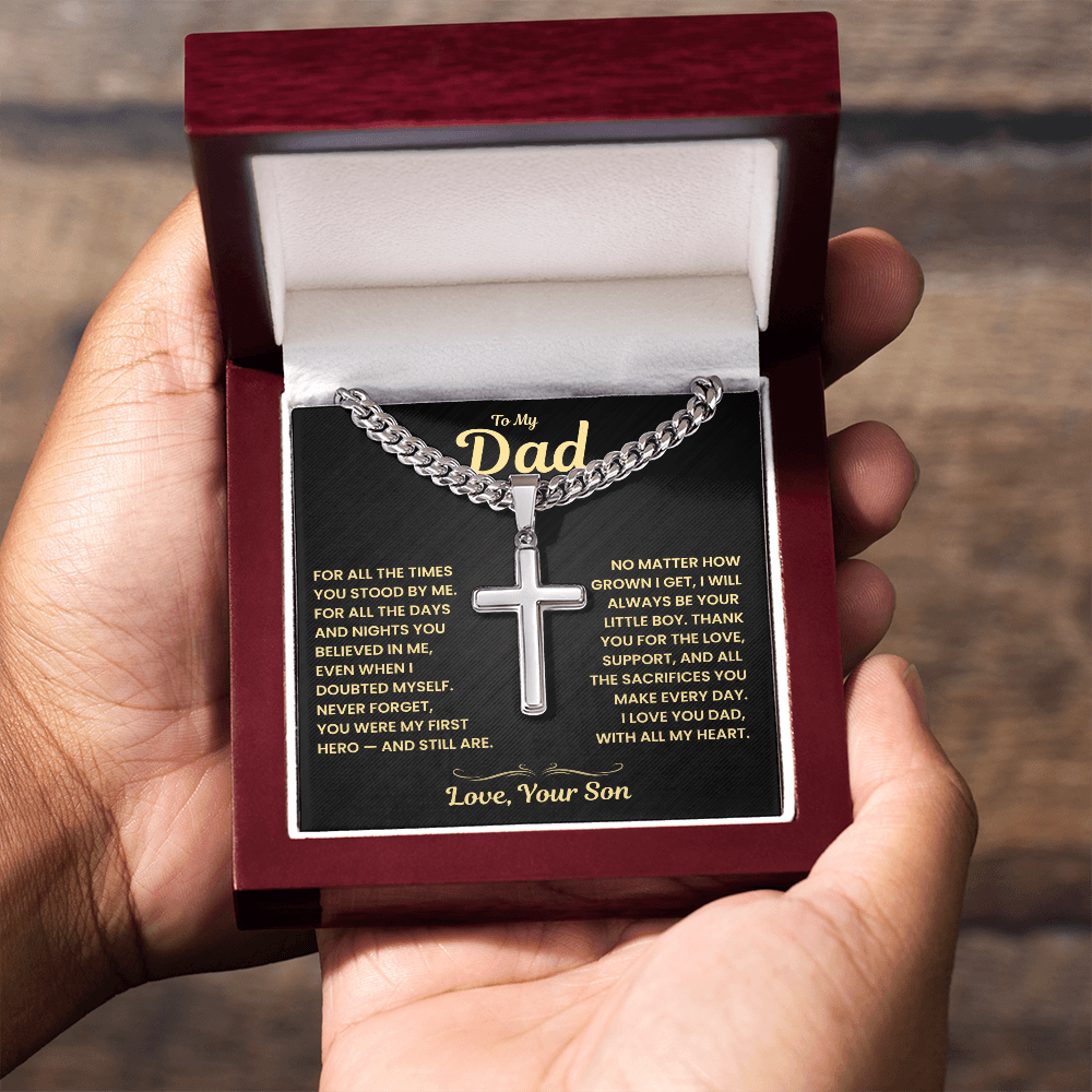 Dad Gift From Son, "Never Forget", Cuban Cross Jewelry
