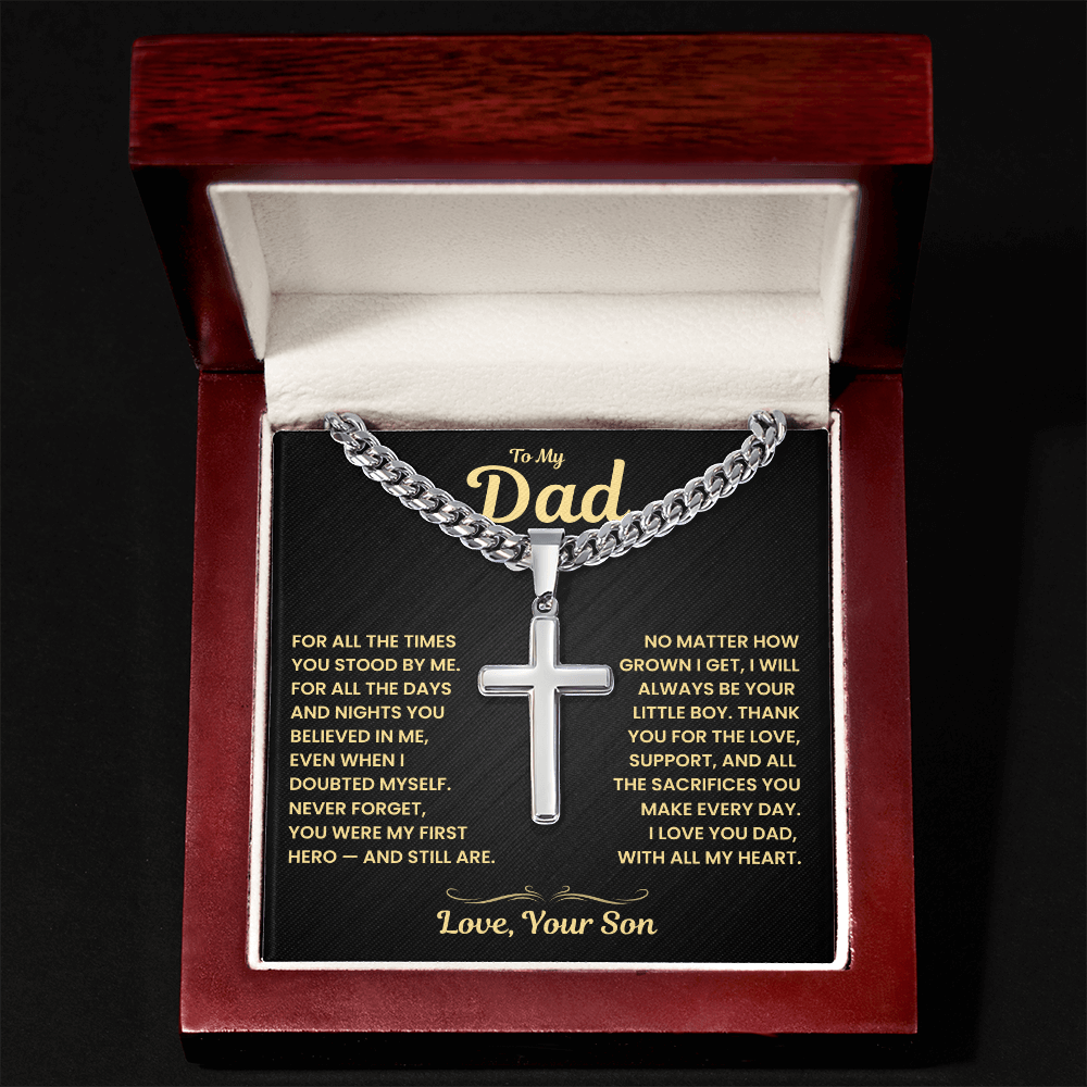Dad Gift From Son, "Never Forget", Cuban Cross Jewelry