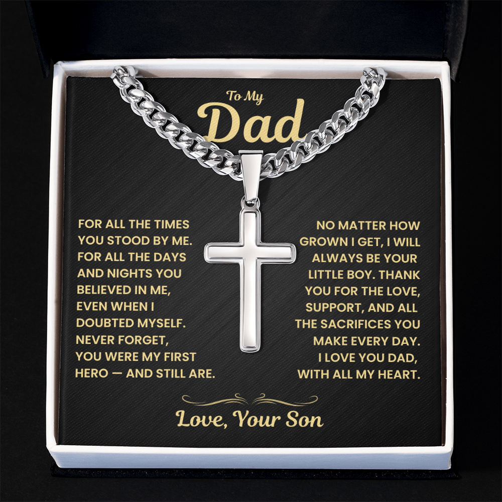 Dad Gift From Son, "Never Forget", Cuban Cross Jewelry