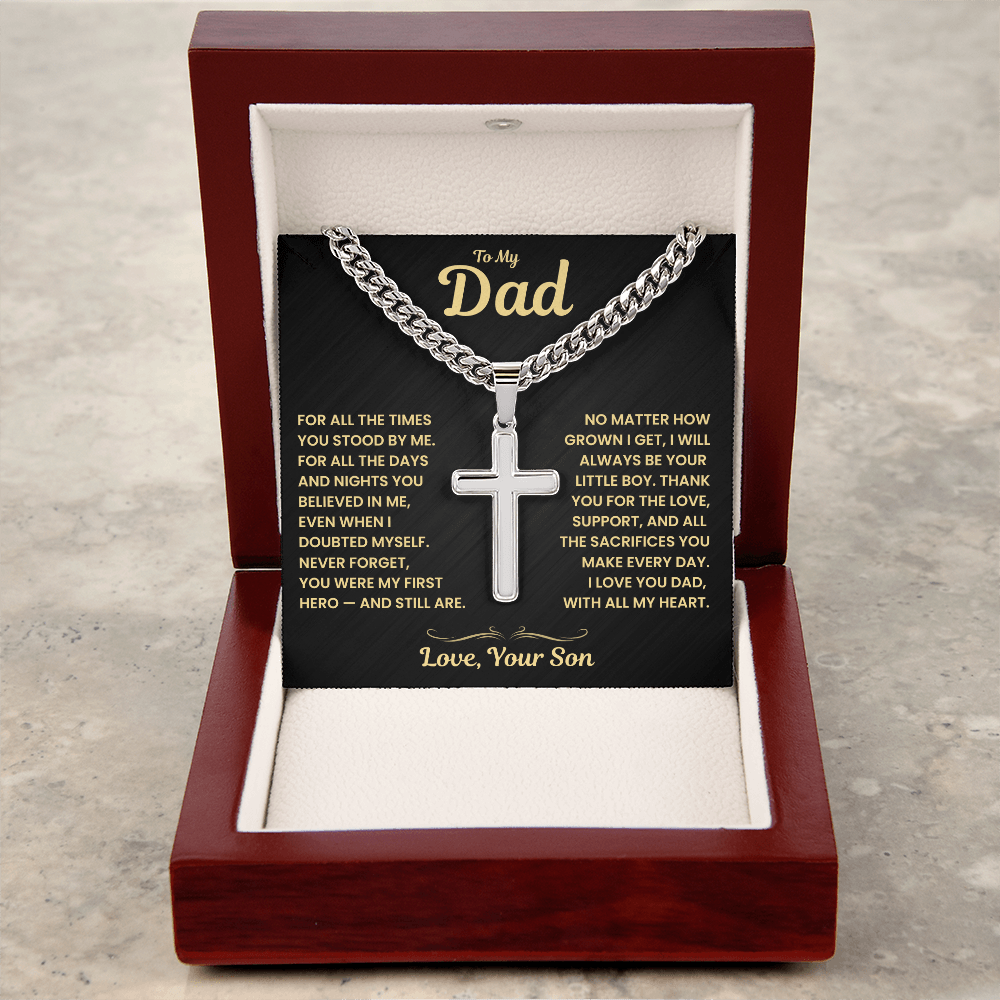 Dad Gift From Son, "Never Forget", Cuban Cross Jewelry