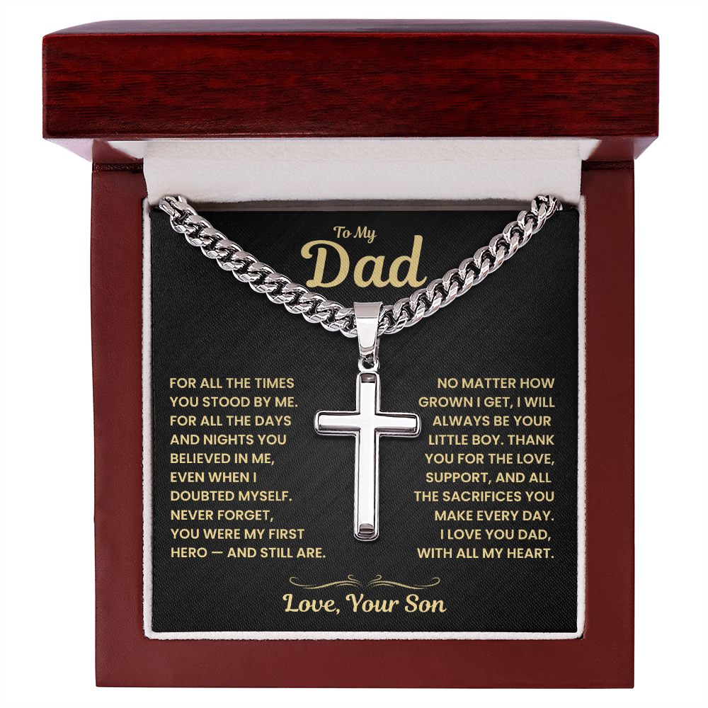 Dad Gift From Son, "Never Forget", Cuban Cross Jewelry