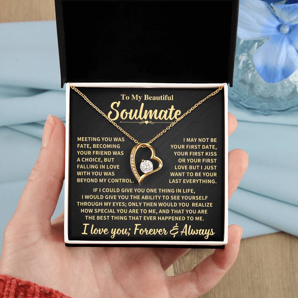 To My Beautiful Soulmate Gift, "Meeting You Was Fate" Heart Necklace Jewelry