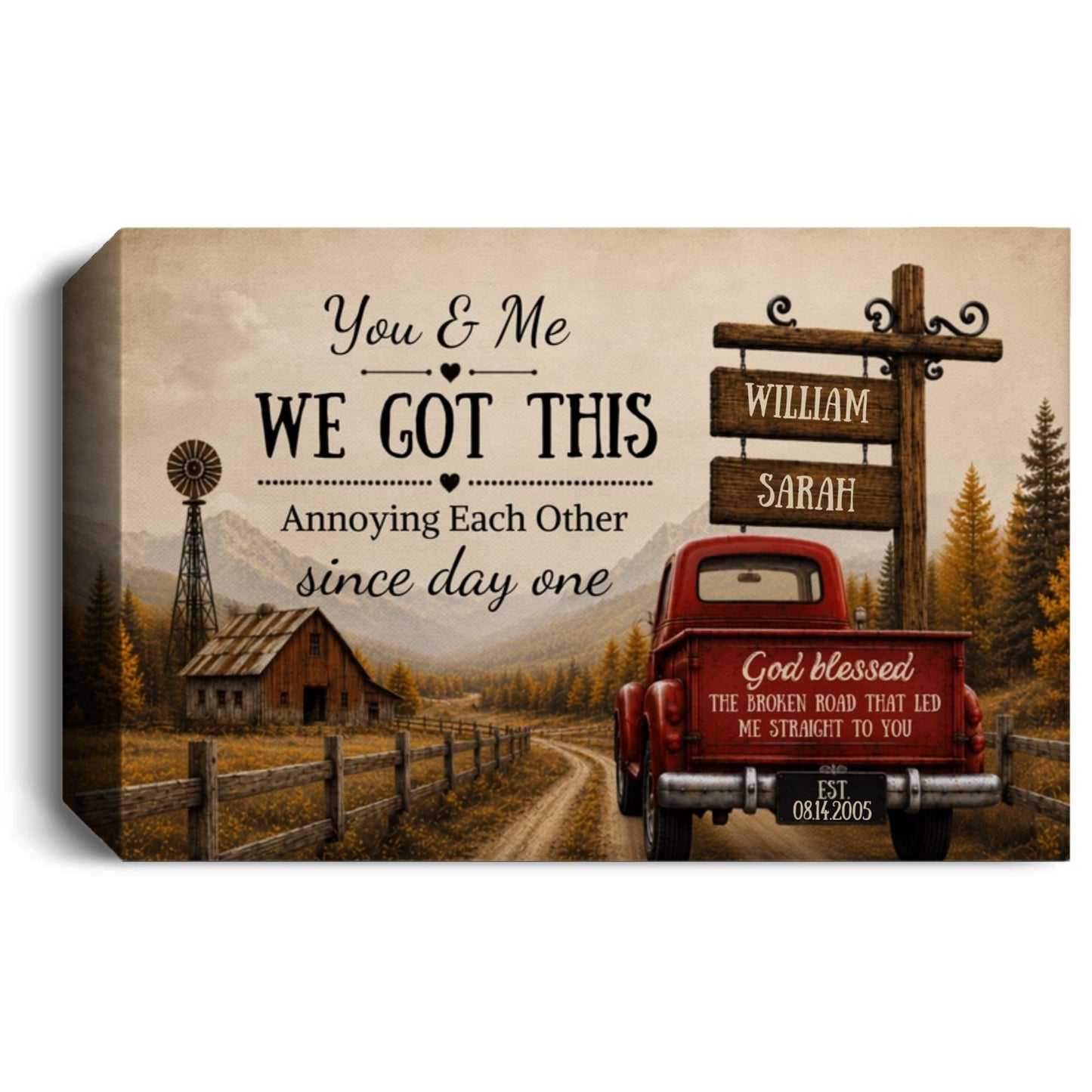 Personalized Couple Truck Canvas | You & Me We Got This Wall Art | Anniversary Gift for Couples Wall Art