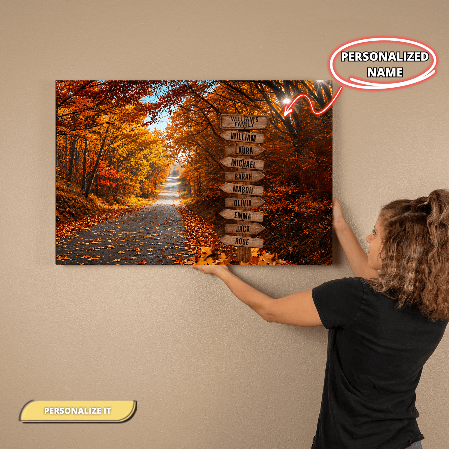 Personalized Family Autumn Canvas | Custom Family Name Sign Wall Art | Fall Foliage Family Canvas |  Personalized Home Gift