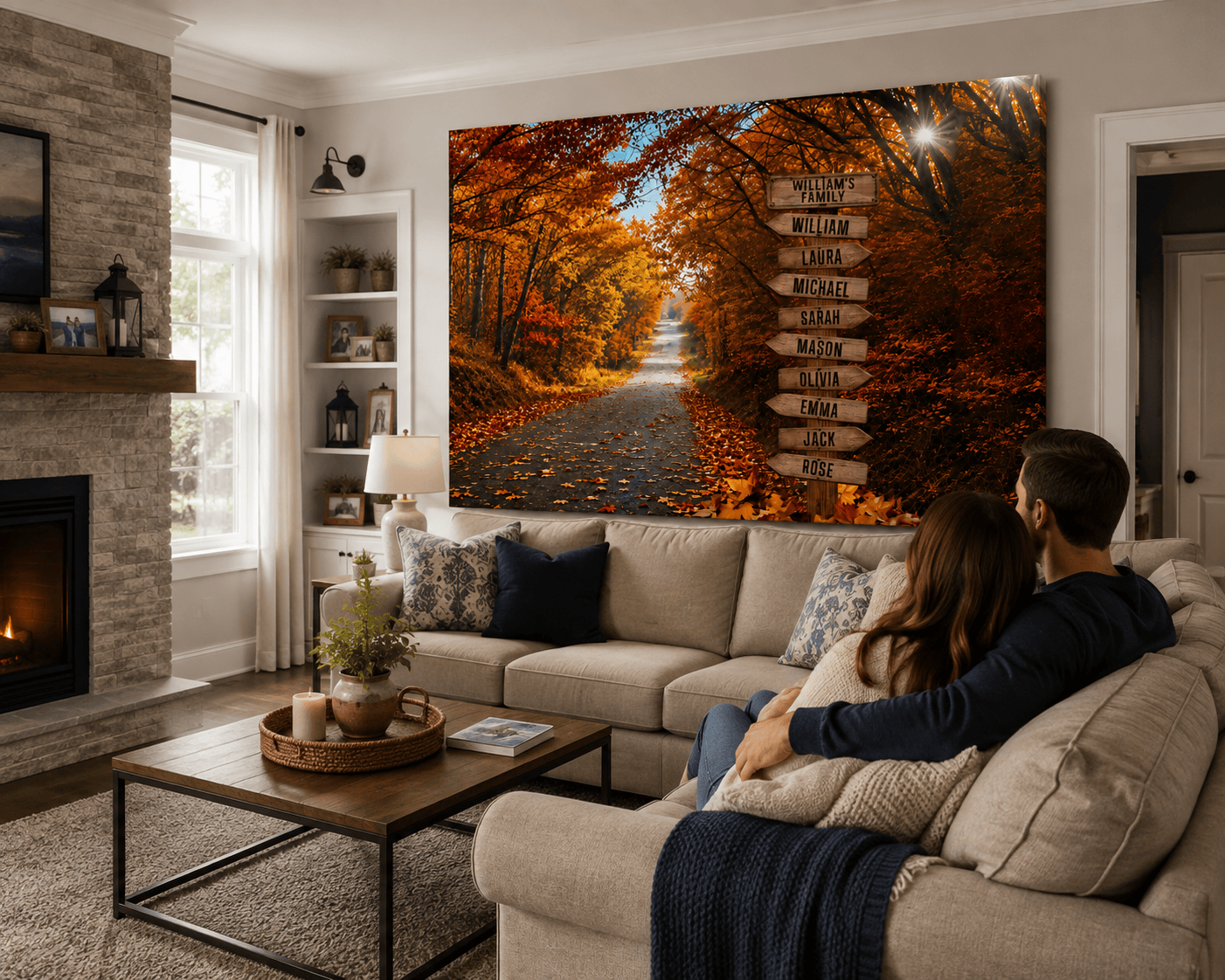 Personalized Family Autumn Canvas | Custom Family Name Sign Wall Art | Fall Foliage Family Canvas |  Personalized Home Gift