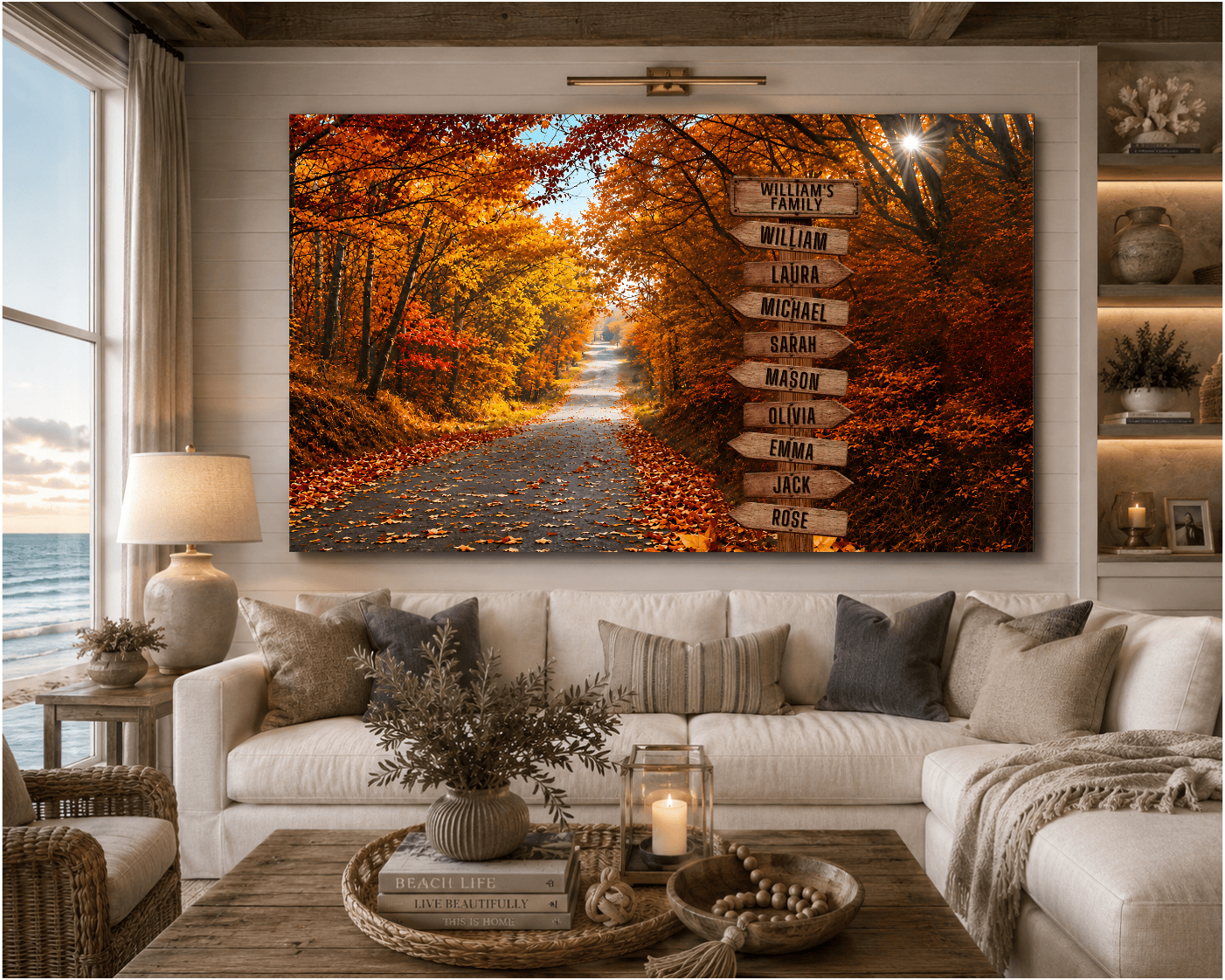 Personalized Family Autumn Canvas | Custom Family Name Sign Wall Art | Fall Foliage Family Canvas |  Personalized Home Gift