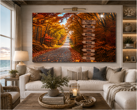 Personalized Family Autumn Canvas | Custom Family Name Sign Wall Art | Fall Foliage Family Canvas |  Personalized Home Gift