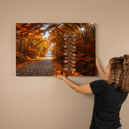 Personalized Family Autumn Canvas | Custom Family Name Sign Wall Art | Fall Foliage Family Canvas |  Personalized Home Gift