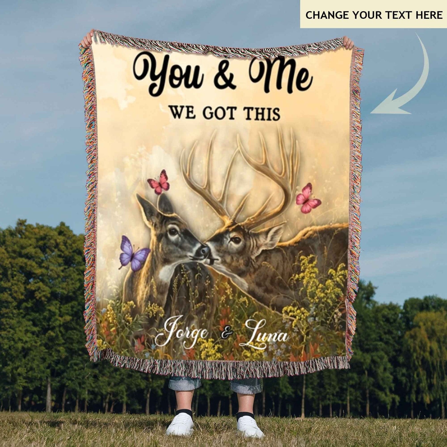 Deer Love Story Woven Blanket; You And Me We Got This Blankets