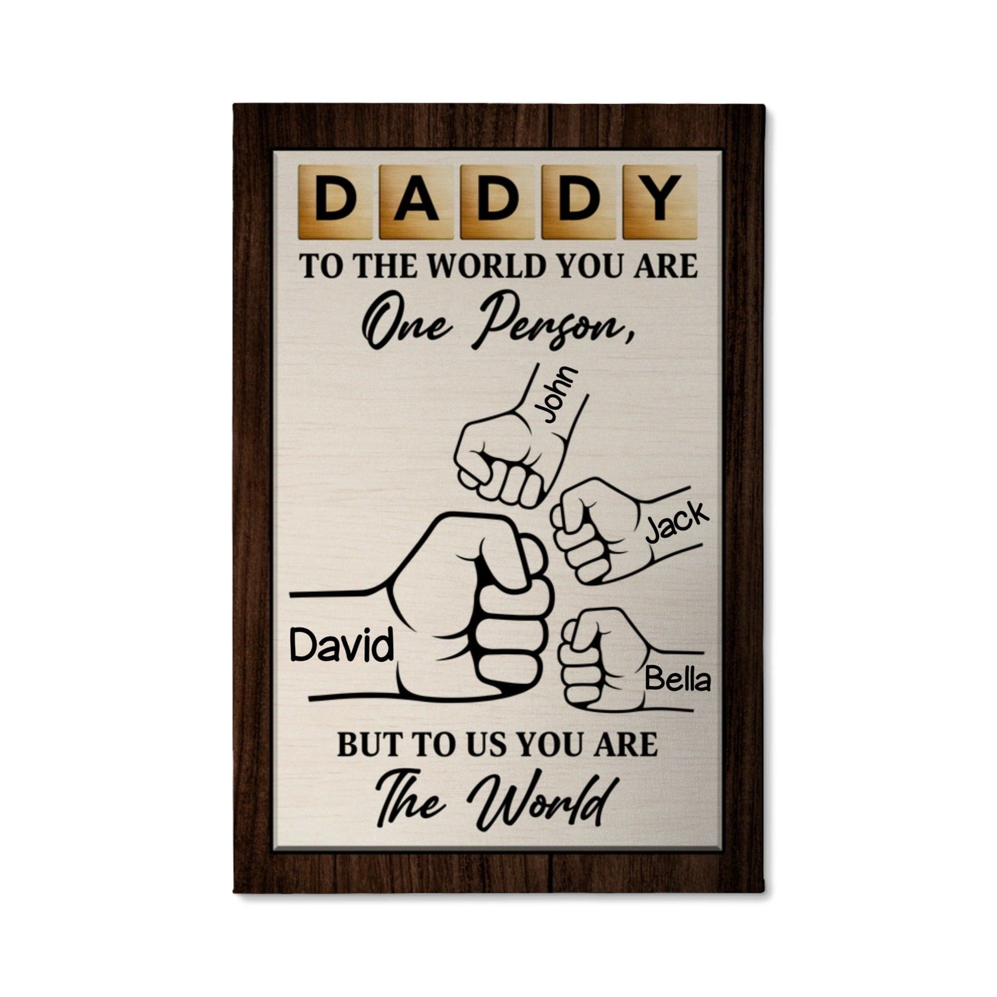 Personalized Daddy's Team Wall Art Canvas, Custom Fist Bump Family Hand Canvas, Custom Gifts For Dad, Happy Father's Day Gift 2025 Canvas