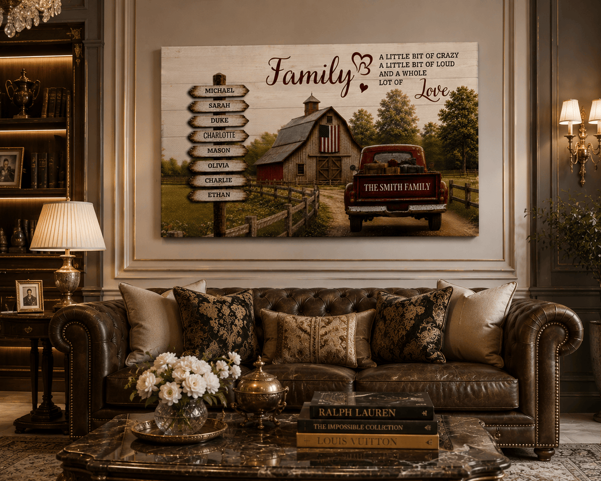Personalized Family Canvas, Custom Family Name Wall Art, Rustic Farmhouse Decor Canvas