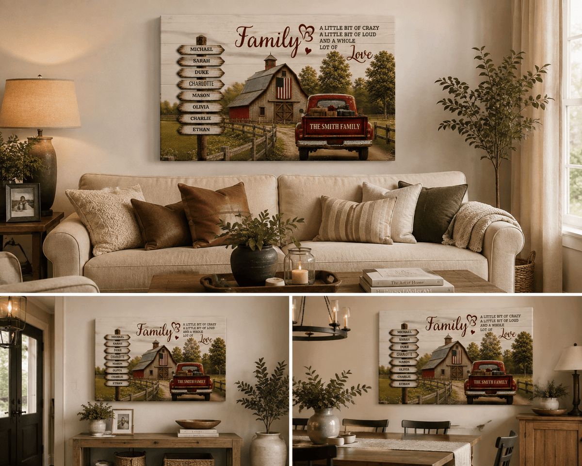 Personalized Family Canvas, Custom Family Name Wall Art, Rustic Farmhouse Decor Canvas