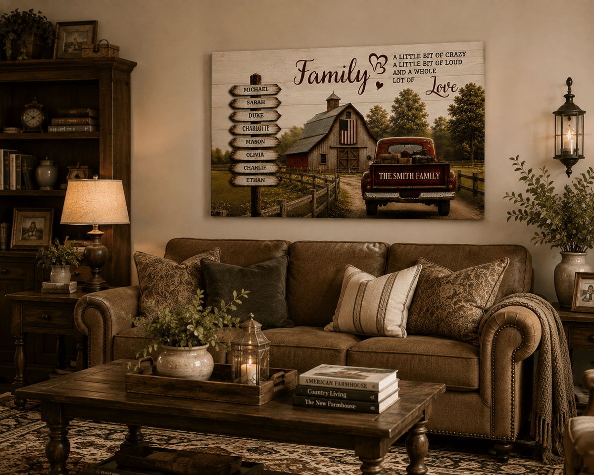 Personalized Family Canvas, Custom Family Name Wall Art, Rustic Farmhouse Decor Canvas