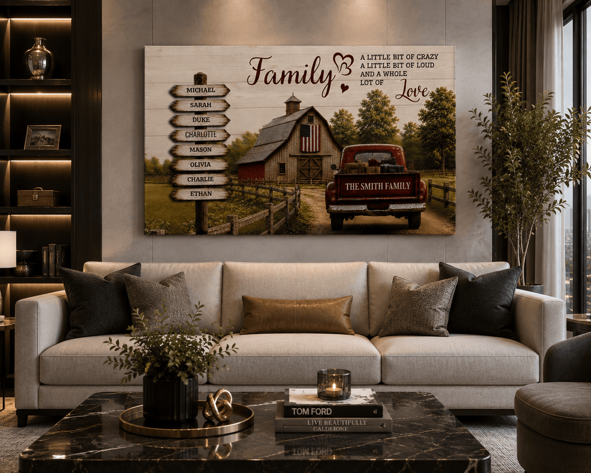 Personalized Family Canvas, Custom Family Name Wall Art, Rustic Farmhouse Decor Canvas