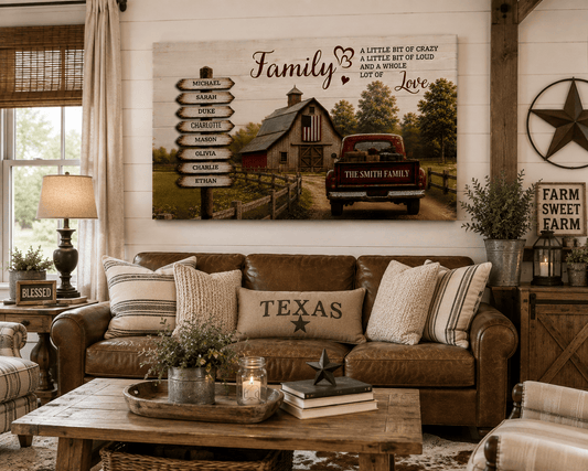 Personalized Family Canvas, Custom Family Name Wall Art, Rustic Farmhouse Decor Canvas