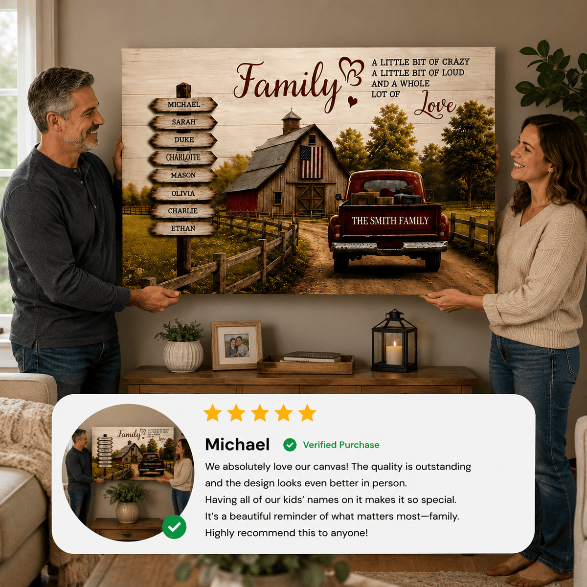 Personalized Family Canvas, Custom Family Name Wall Art, Rustic Farmhouse Decor Canvas