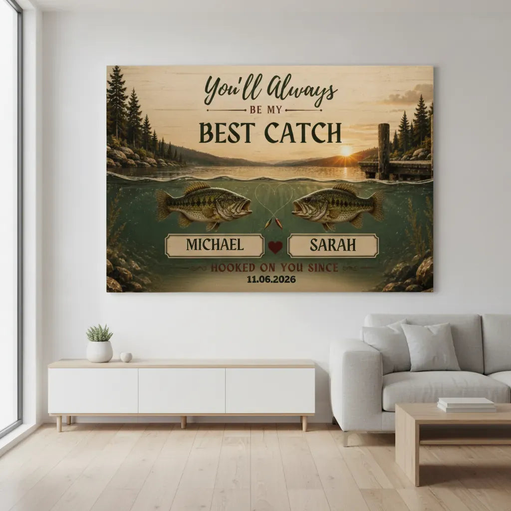 Personalized Fishing Couple Canvas, Best Catch Custom Wall Art, Fishing Gift for Couples Canvas