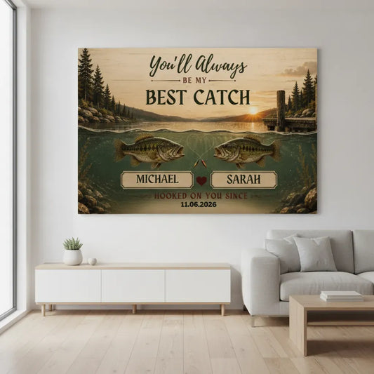 Personalized Fishing Couple Canvas, Best Catch Custom Wall Art, Fishing Gift for Couples Canvas