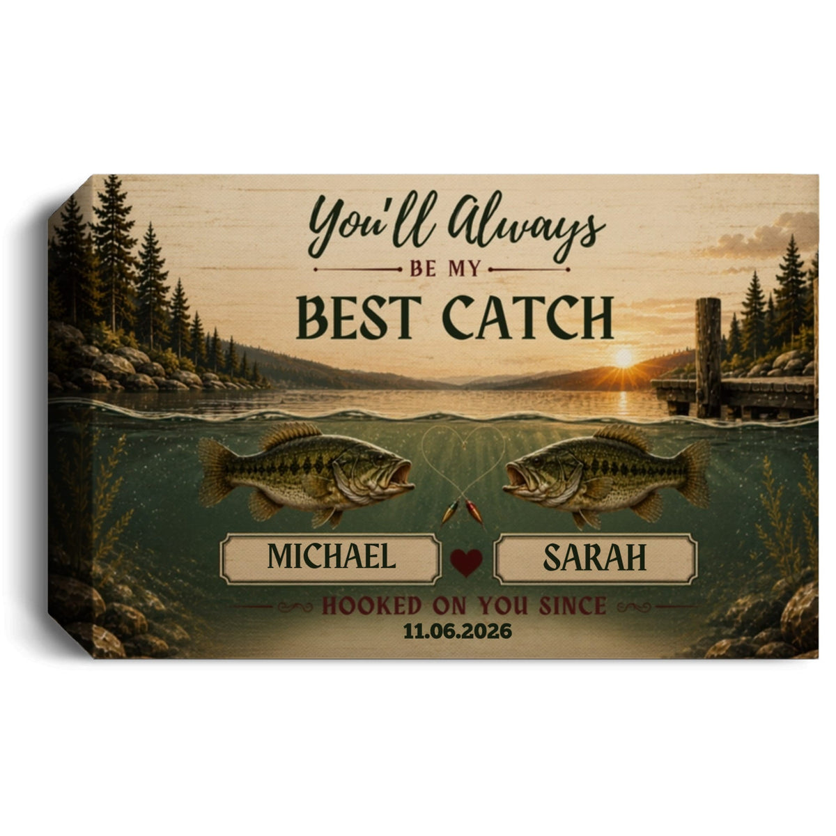 Personalized Fishing Couple Canvas, Best Catch Custom Wall Art, Fishing Gift for Couples Canvas
