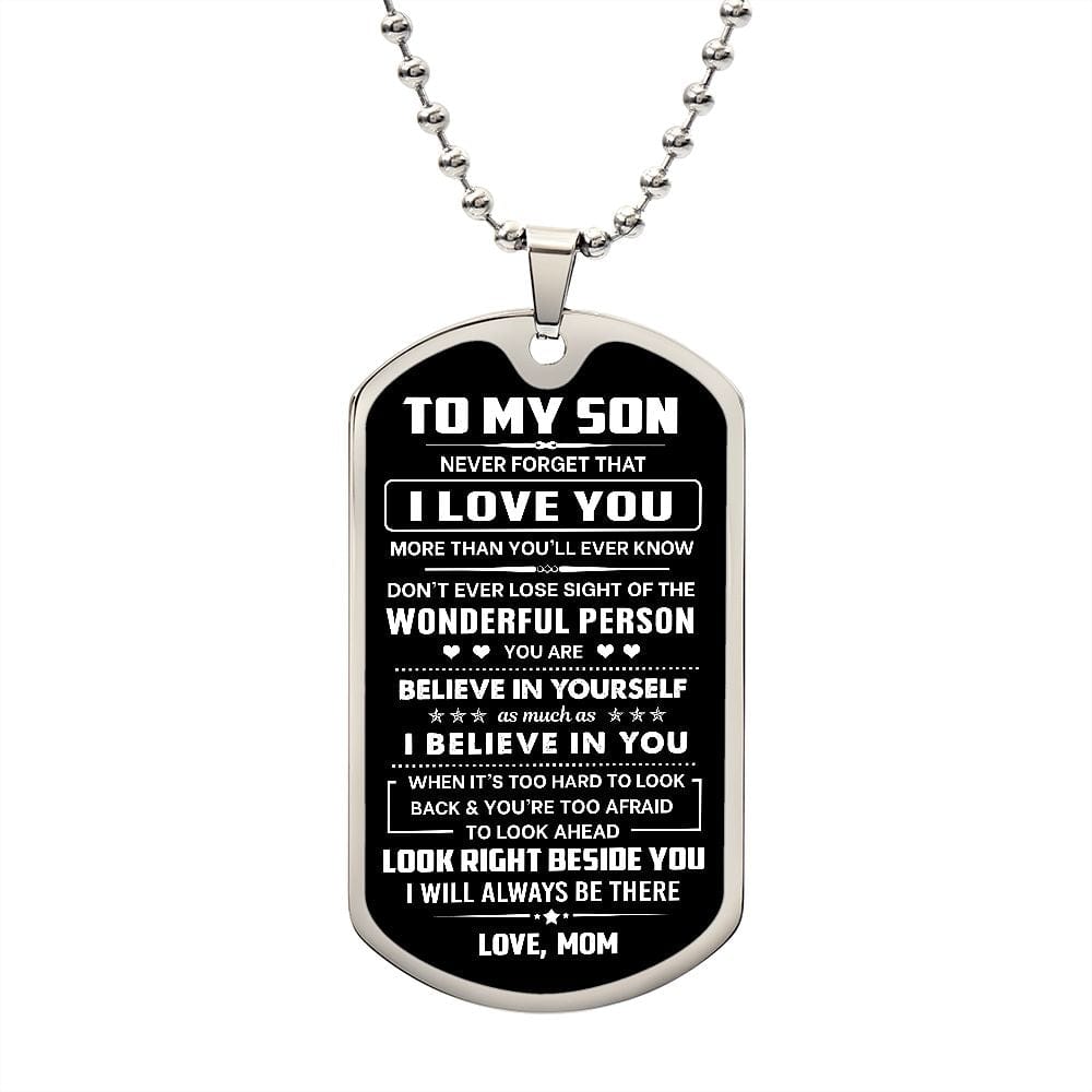 Dog Tag Son Necklace- Right Beside You Jewelry