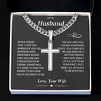 Husband Gift, Cuban Chain with Artisan Cross Necklace Jewelry