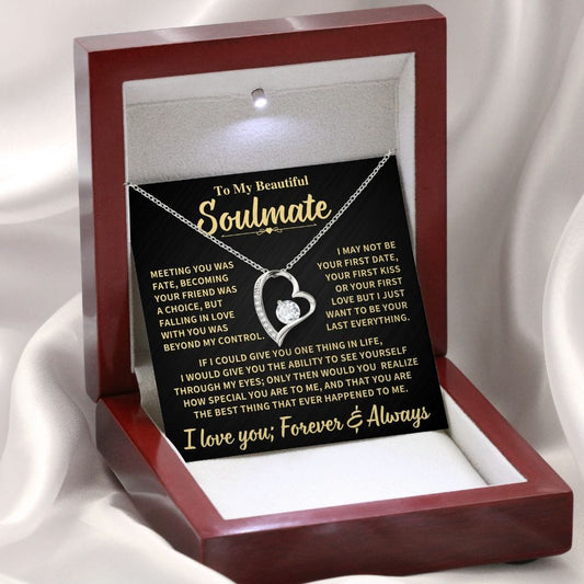 To My Beautiful Soulmate Gift, "Meeting You Was Fate" Heart Necklace Jewelry