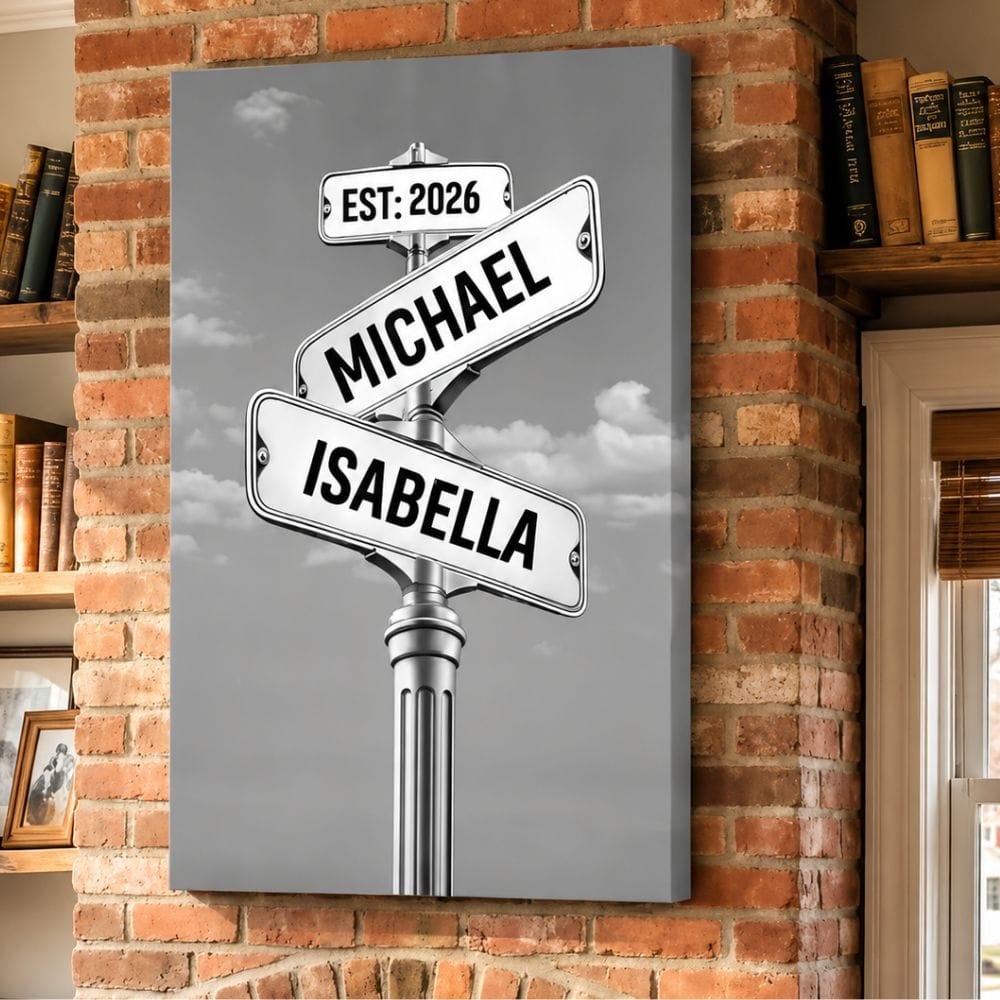 Personalized Couple Street Sign Canvas – Custom Names & Established Date Romantic Wall Art Gift Prints