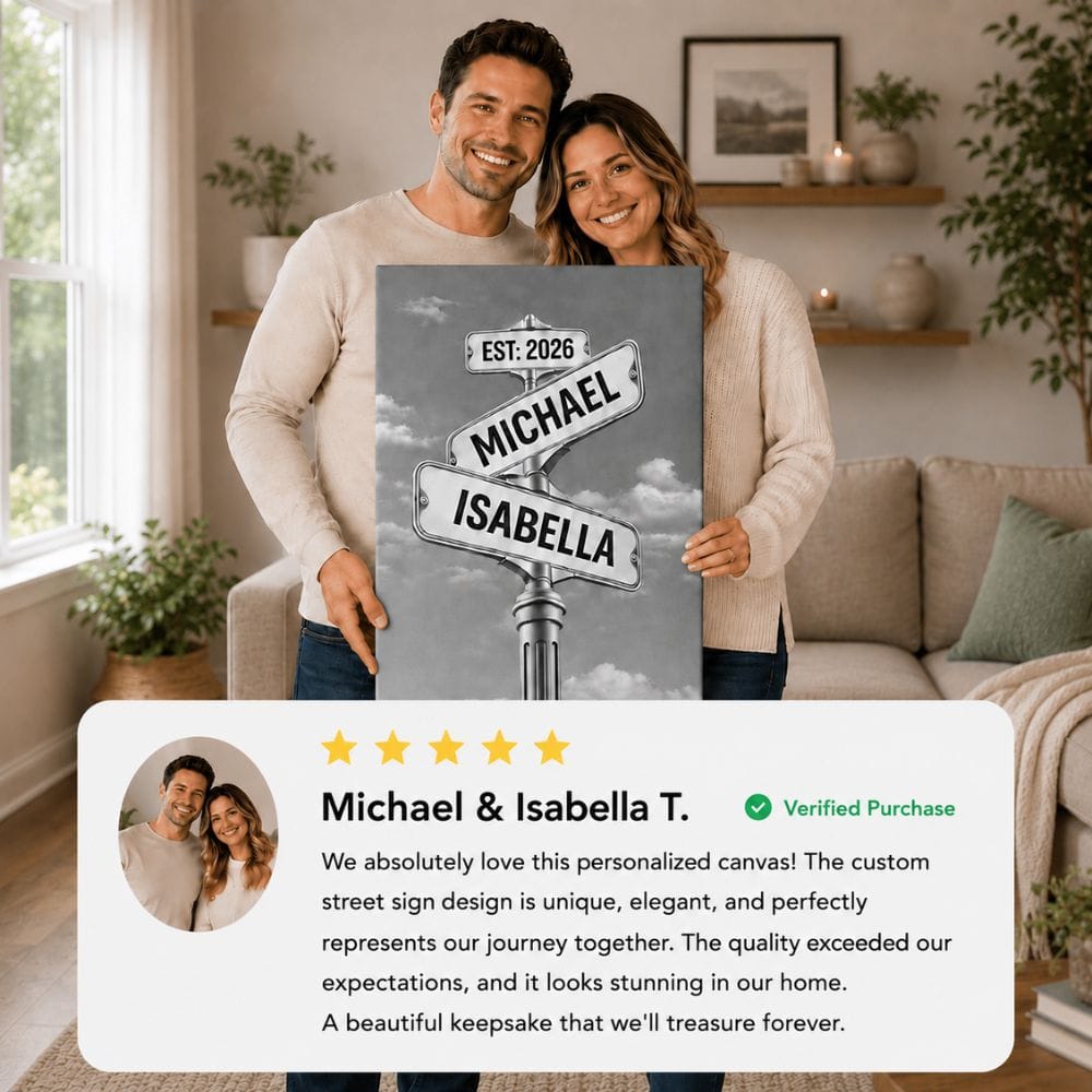 Personalized Couple Street Sign Canvas – Custom Names & Established Date Romantic Wall Art Gift Prints