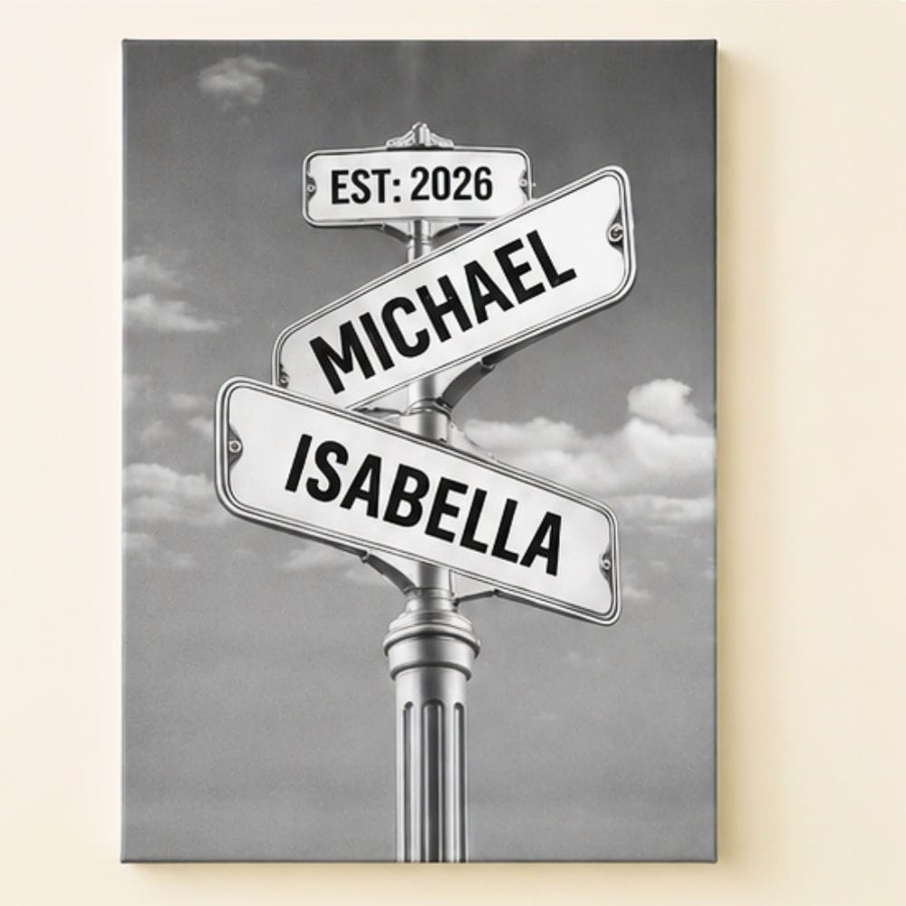 Personalized Couple Street Sign Canvas – Custom Names & Established Date Romantic Wall Art Gift Prints