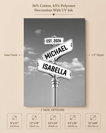 Personalized Couple Street Sign Canvas – Custom Names & Established Date Romantic Wall Art Gift Prints
