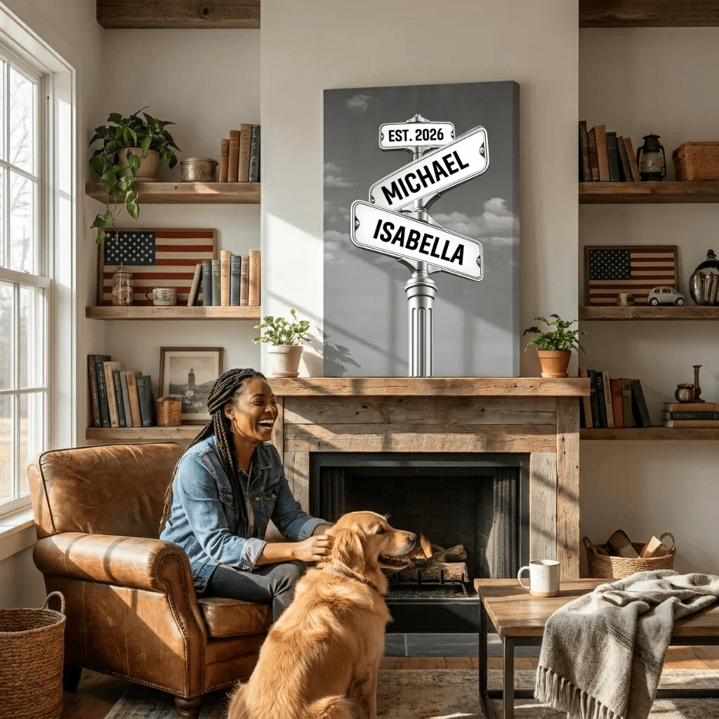 Personalized Couple Street Sign Canvas – Custom Names & Established Date Romantic Wall Art Gift Prints