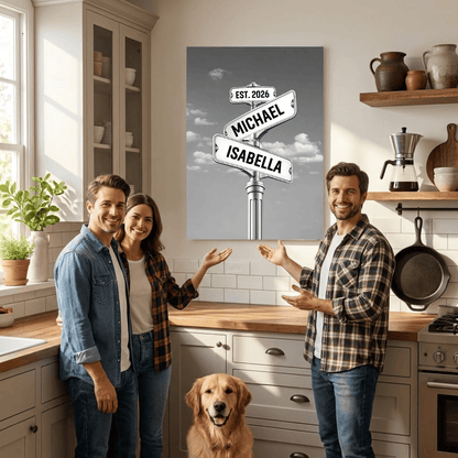 Personalized Couple Street Sign Canvas – Custom Names & Established Date Romantic Wall Art Gift Prints