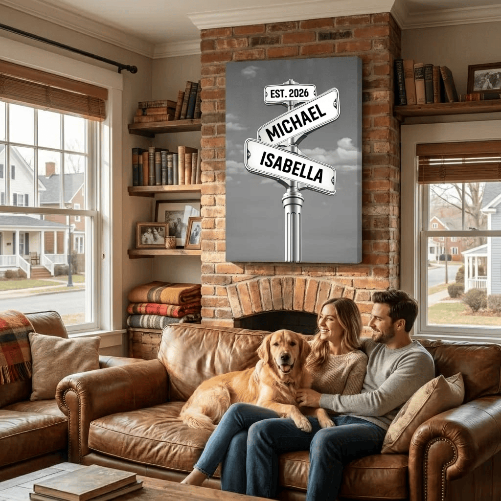 Personalized Couple Street Sign Canvas – Custom Names & Established Date Romantic Wall Art Gift Prints