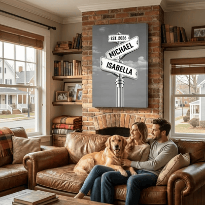 Personalized Couple Street Sign Canvas – Custom Names & Established Date Romantic Wall Art Gift Prints