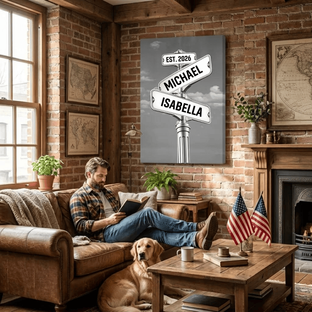 Personalized Couple Street Sign Canvas – Custom Names & Established Date Romantic Wall Art Gift Prints