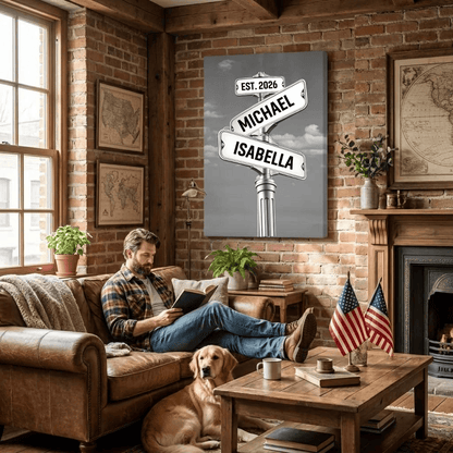 Personalized Couple Street Sign Canvas – Custom Names & Established Date Romantic Wall Art Gift Prints