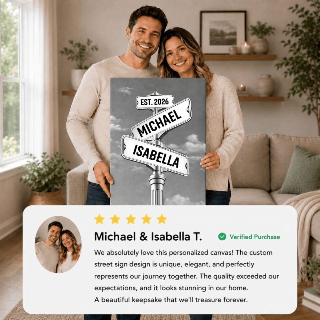 Personalized Couple Street Sign Canvas – Custom Names & Established Date Romantic Wall Art Gift Prints