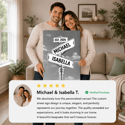 Personalized Couple Street Sign Canvas – Custom Names & Established Date Romantic Wall Art Gift Prints