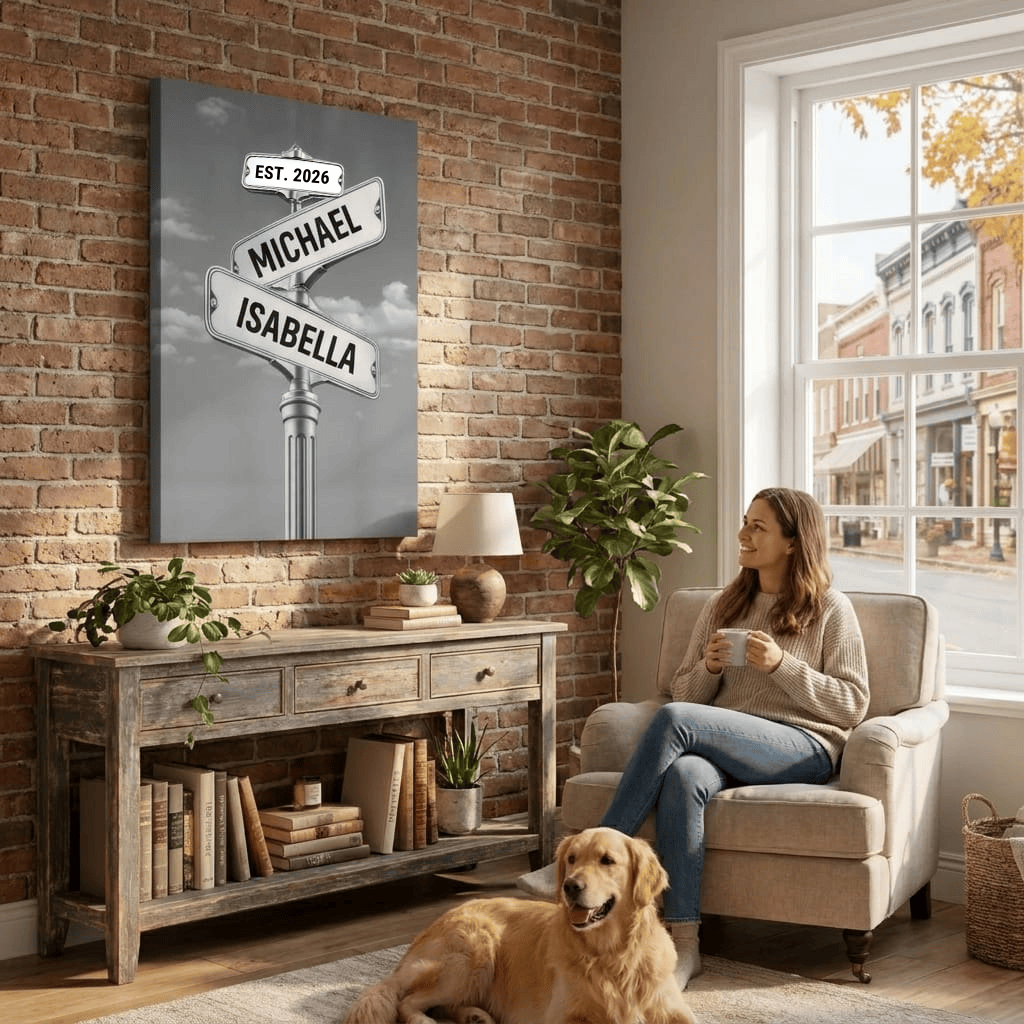 Personalized Couple Street Sign Canvas – Custom Names & Established Date Romantic Wall Art Gift Prints