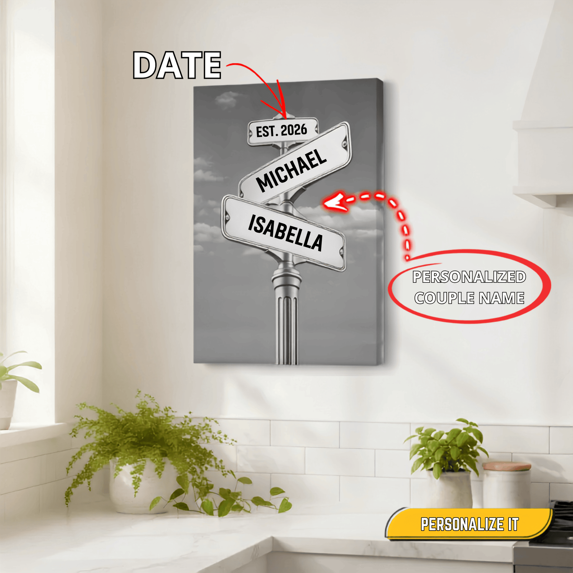 Personalized Couple Street Sign Canvas – Custom Names & Established Date Romantic Wall Art Gift Prints