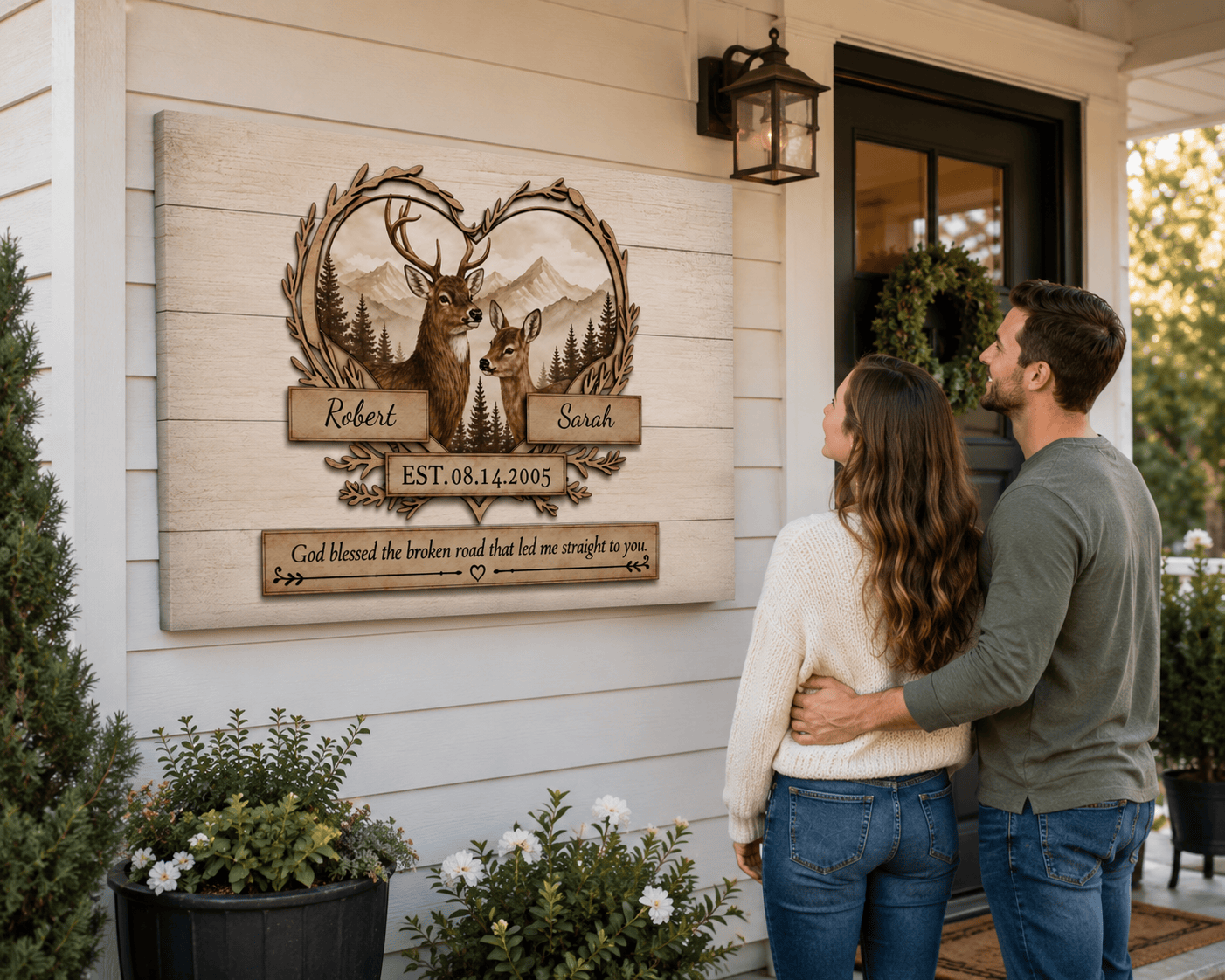 Personalized Deer Couple Canvas Wall Art – Rustic Woodland Anniversary Gift for Couples Prints