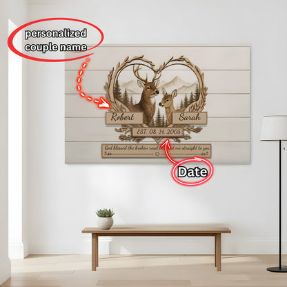 Personalized Deer Couple Canvas Wall Art – Rustic Woodland Anniversary Gift for Couples Prints