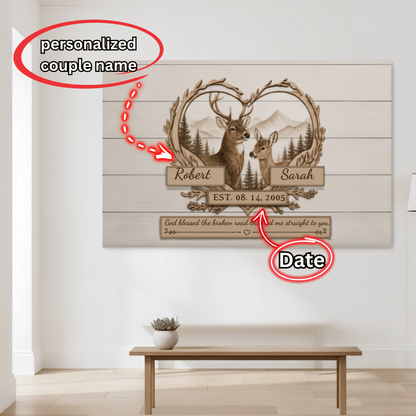 Personalized Deer Couple Canvas Wall Art – Rustic Woodland Anniversary Gift for Couples Prints