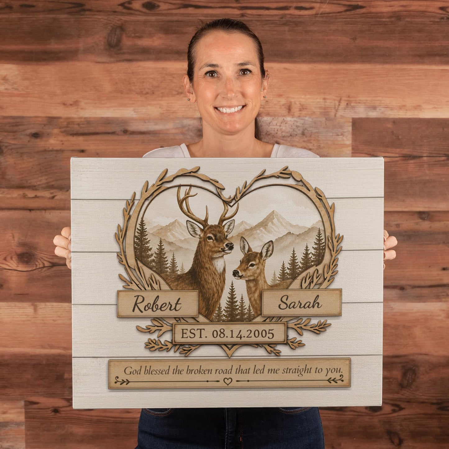 Personalized Deer Couple Canvas Wall Art – Rustic Woodland Anniversary Gift for Couples Prints